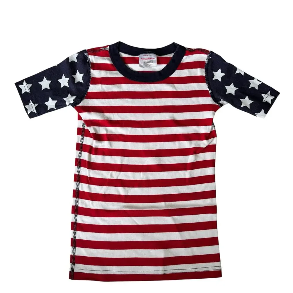 HANNA ANDERSSON American Flag Short John Pajama Set Size 10 140 Kid Cotton USA - Picture 2 of 6